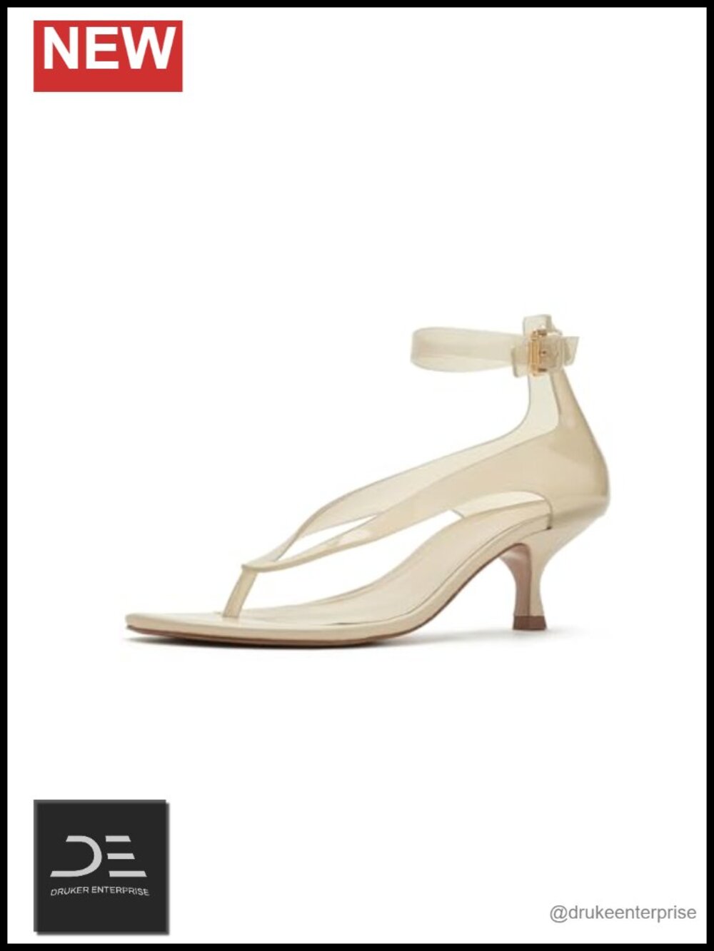 Jelly Heel Sandals with Ankle Strap - Kitten Heel Clear PVC